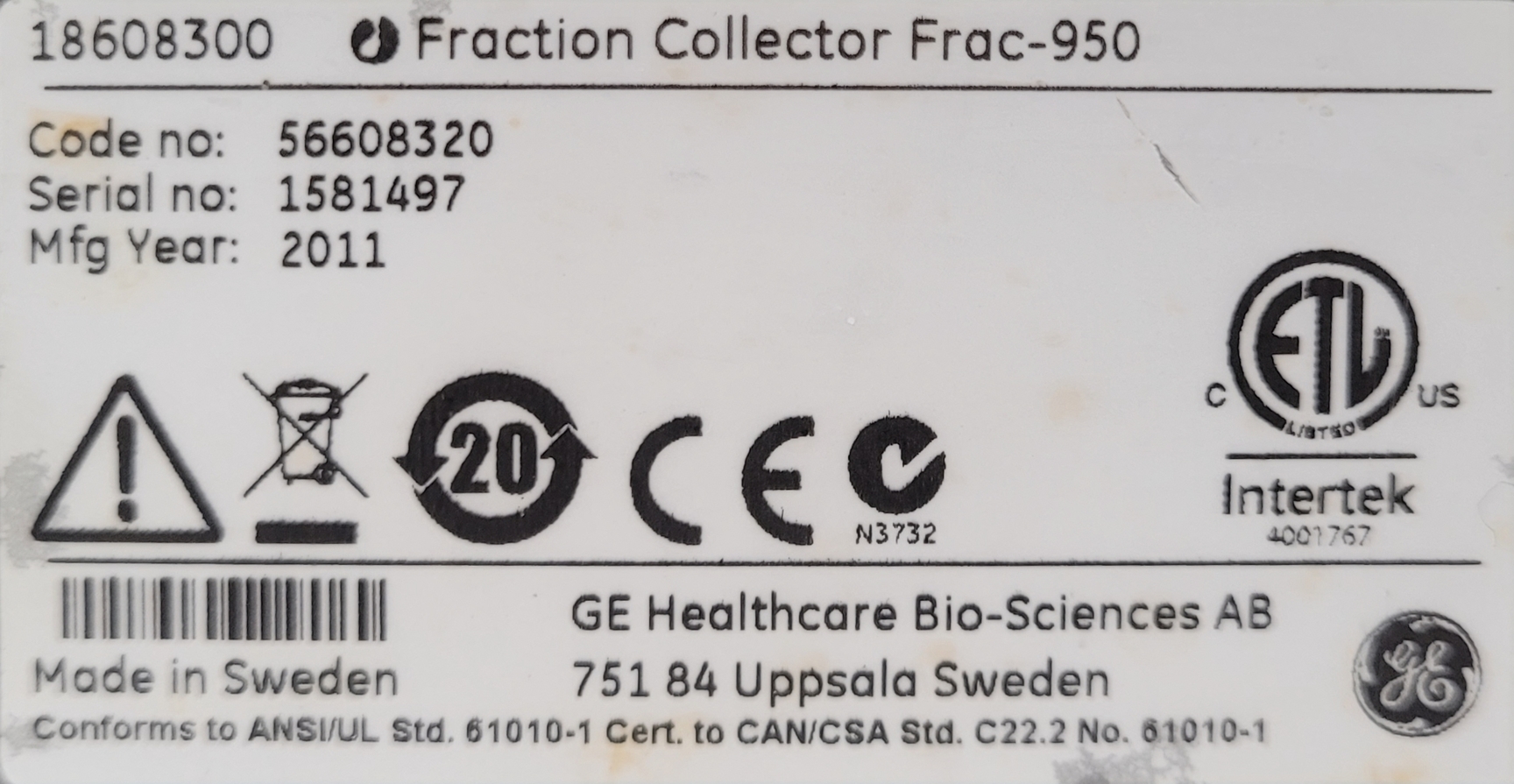 Image of GE AKTA Fraction Collector Frac-950  Code No. 56608320 Lab