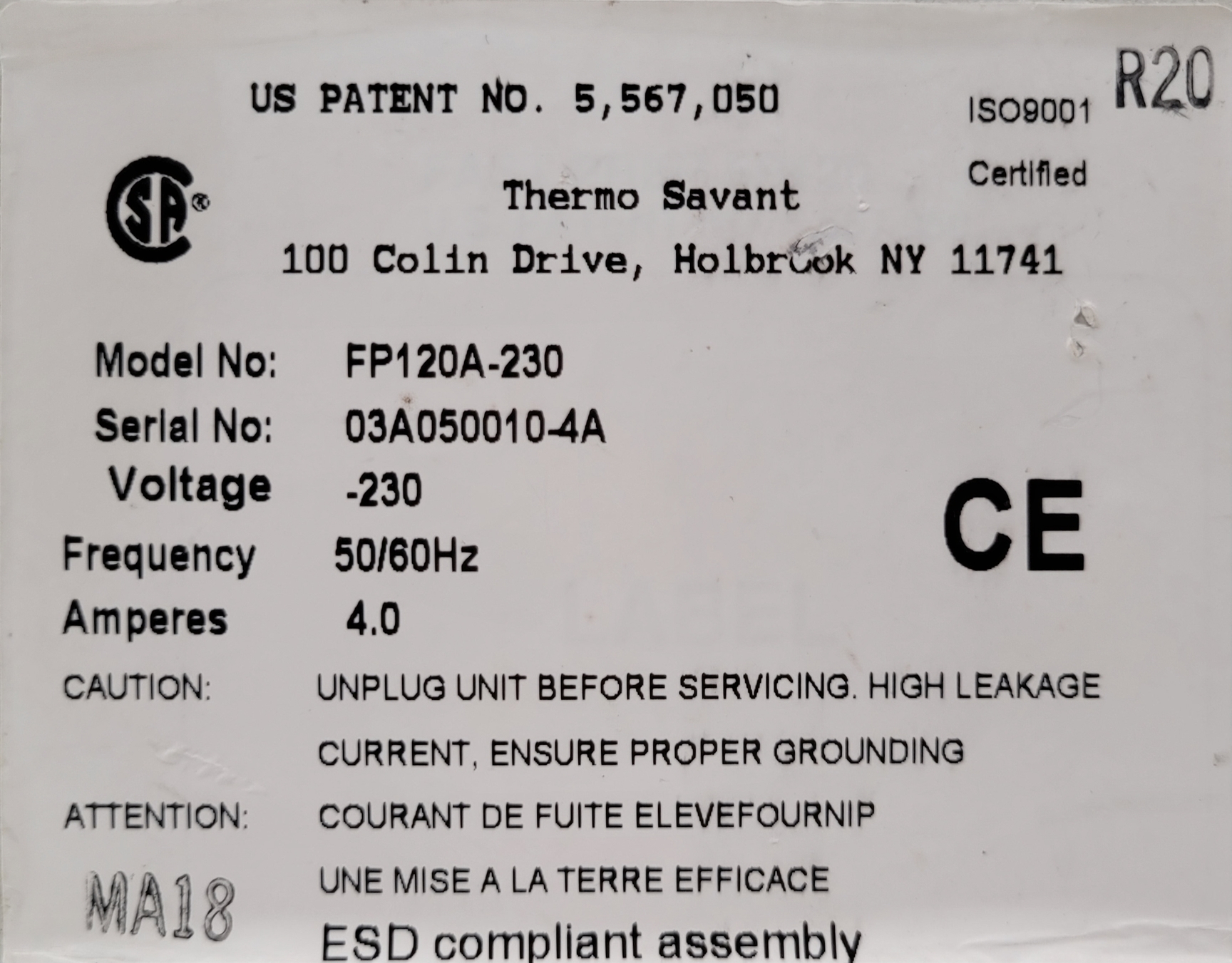 Image of Thermo Savant FastPrep FP120 Cell Disruption System  Model: FP120A-230 Lab