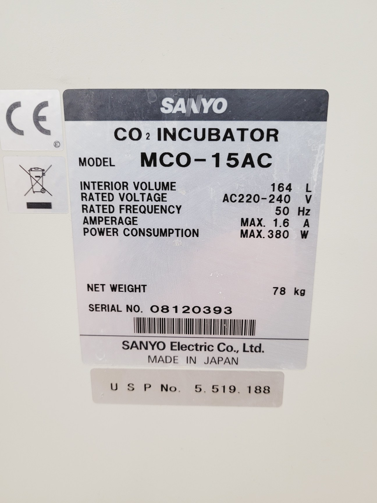 Image of Sanyo Laboratory CO2 Incubator  Model - MCO-15AC Lab