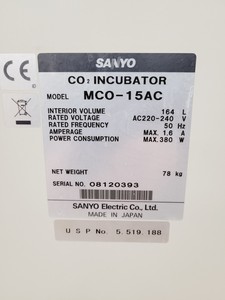Thumbnail image of Sanyo Laboratory CO2 Incubator  Model - MCO-15AC Lab