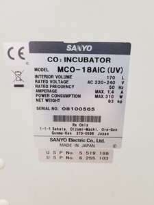 Thumbnail image of Sanyo CO2 Laboratory Incubator  Model - MCO-18AIC Lab