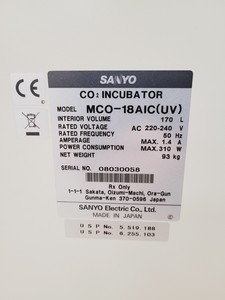 Thumbnail image of Sanyo CO2 Incubator  Model - MCO-18AIC (UV) Lab