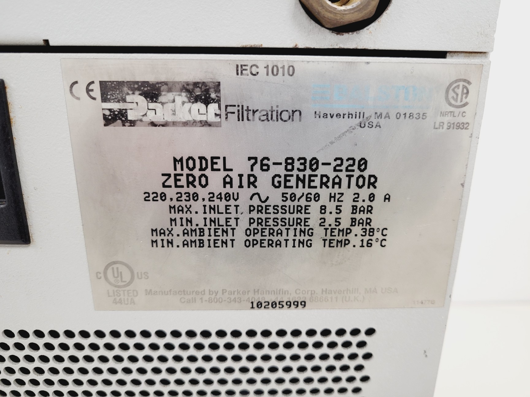 Image of Parker Balston Analytical Gas Systems Zero Air Generator  Model - 76-830-220 Lab