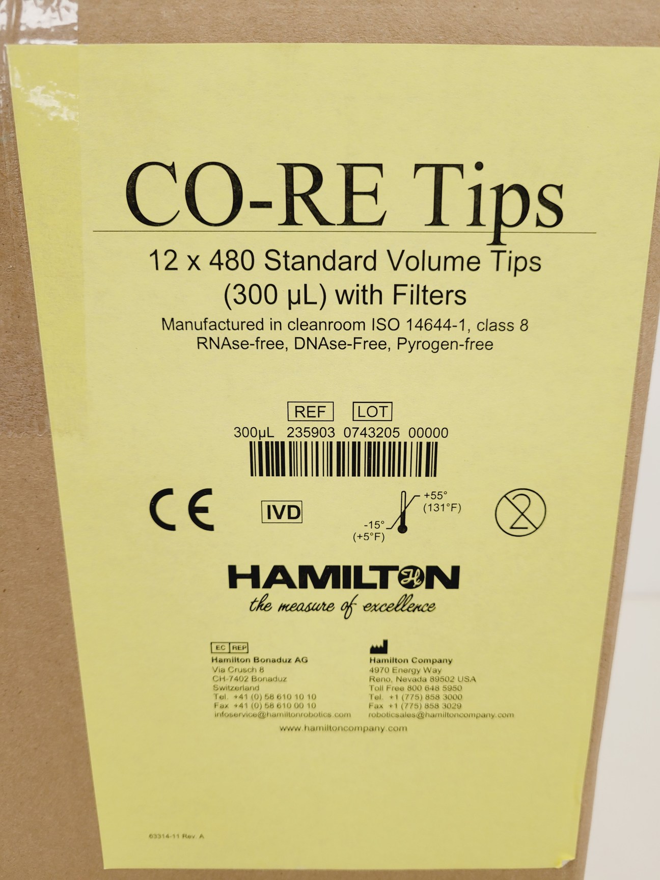 Hamilton CORE Tips 12 x 480 Standard Volume Tips 300ul w/ Filters REF