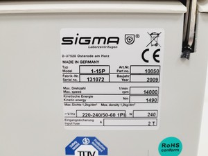Thumbnail image of Sigma 1-15P Micro Centrifuge & 14000rpm 11024 Hematocrit Rotor Lab 
