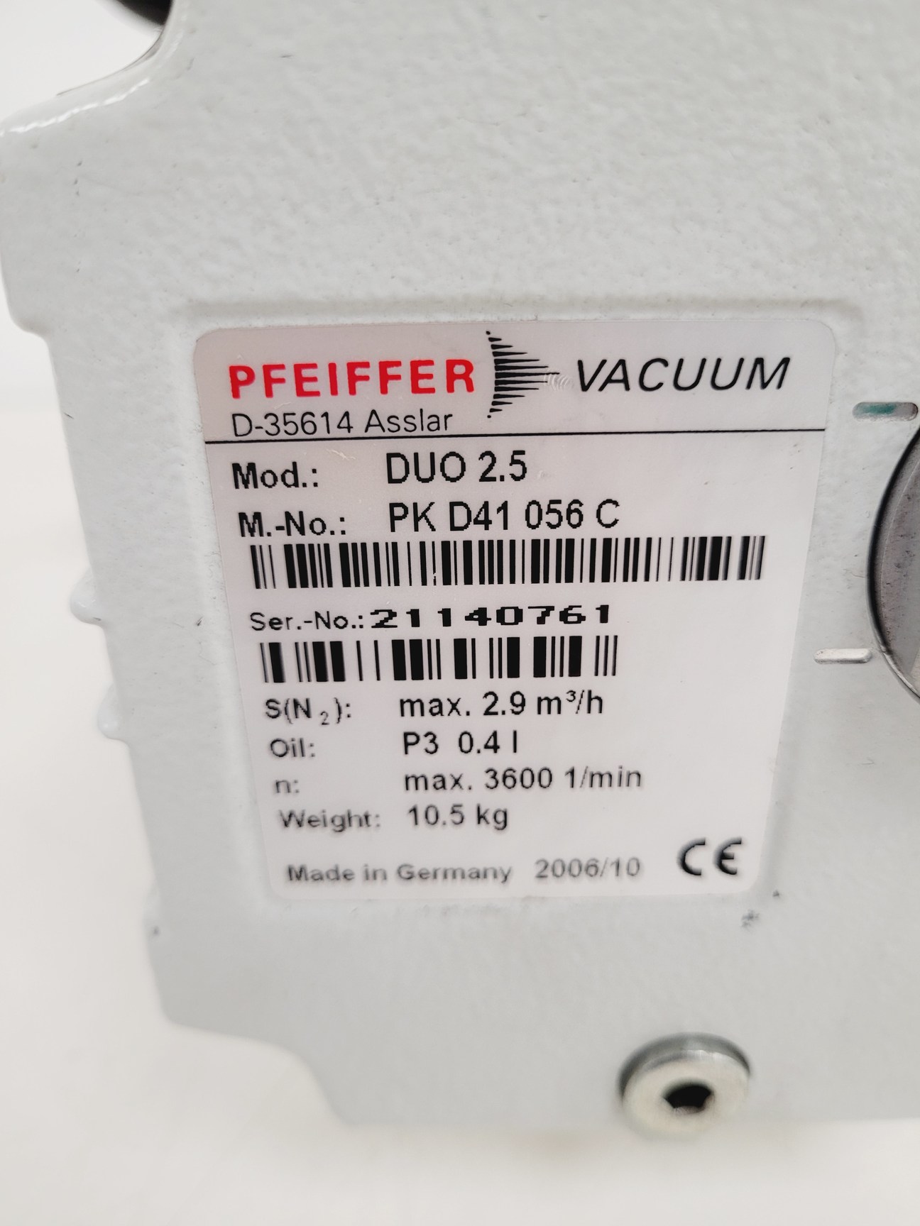 Image of Pfeiffer Vacuum Pump  Model - DUO 2.5  M No. PK D41 056 C Lab
