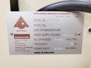Thumbnail image of Astell Scientific Laboratory Autoclave  Model - AAB095 Lab Faulty