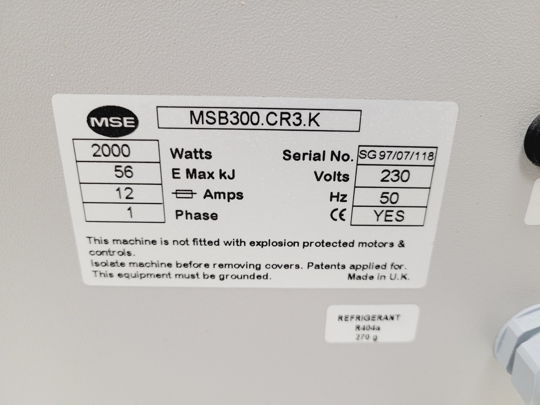 Image of MSE Refrigerated Centrifuge  Model - Falcon 6/300 with 4700RPM Rotor Lab