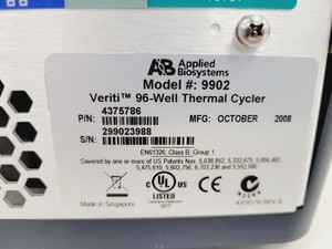 Thumbnail image of Applied Biosystems Veriti 96 Well Thermal Cycler  Model no. 9902 Lab