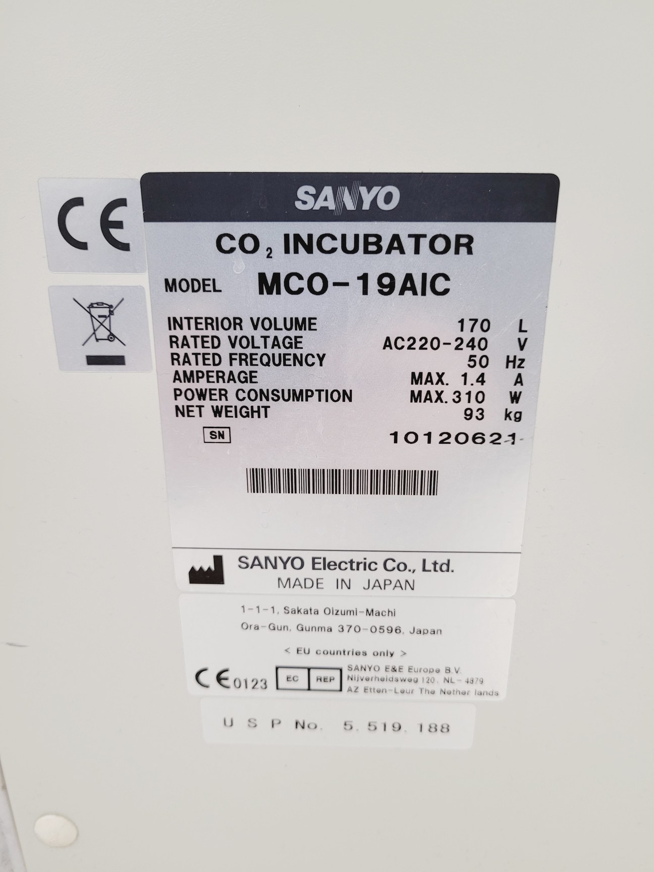Image of Sanyo CO2 Laboratory Incubator  Model - MCO-19AIC Lab