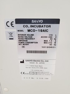 Thumbnail image of Sanyo CO2 Laboratory Incubator  Model - MCO-19AIC Lab