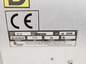 Thumbnail image of Beckman Coulter Z1 Particle Counter Model - Z1 D  Assy no. 6605699