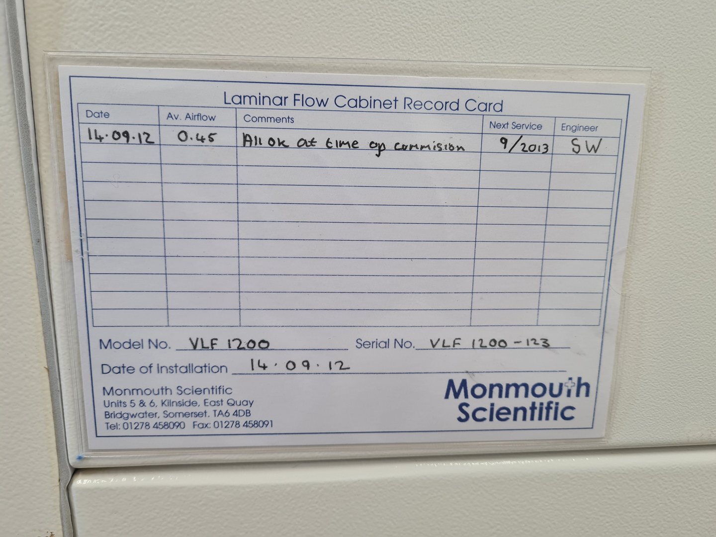 Image of Monmouth Circulaire Vertical Laminar Flow Cabinet & Stand Model: VLF 1200 Lab.
