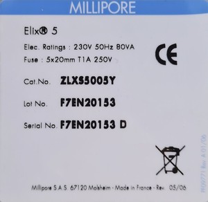 Thumbnail image of Millipore Elix 5 Water Filtration/Purification System