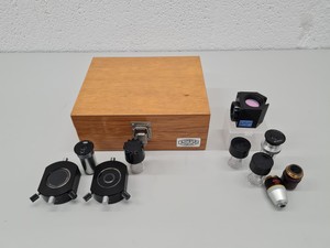 Thumbnail image of Box of Olympus & Nikon Microscope Objectives & Accessories -  160/- Lab
