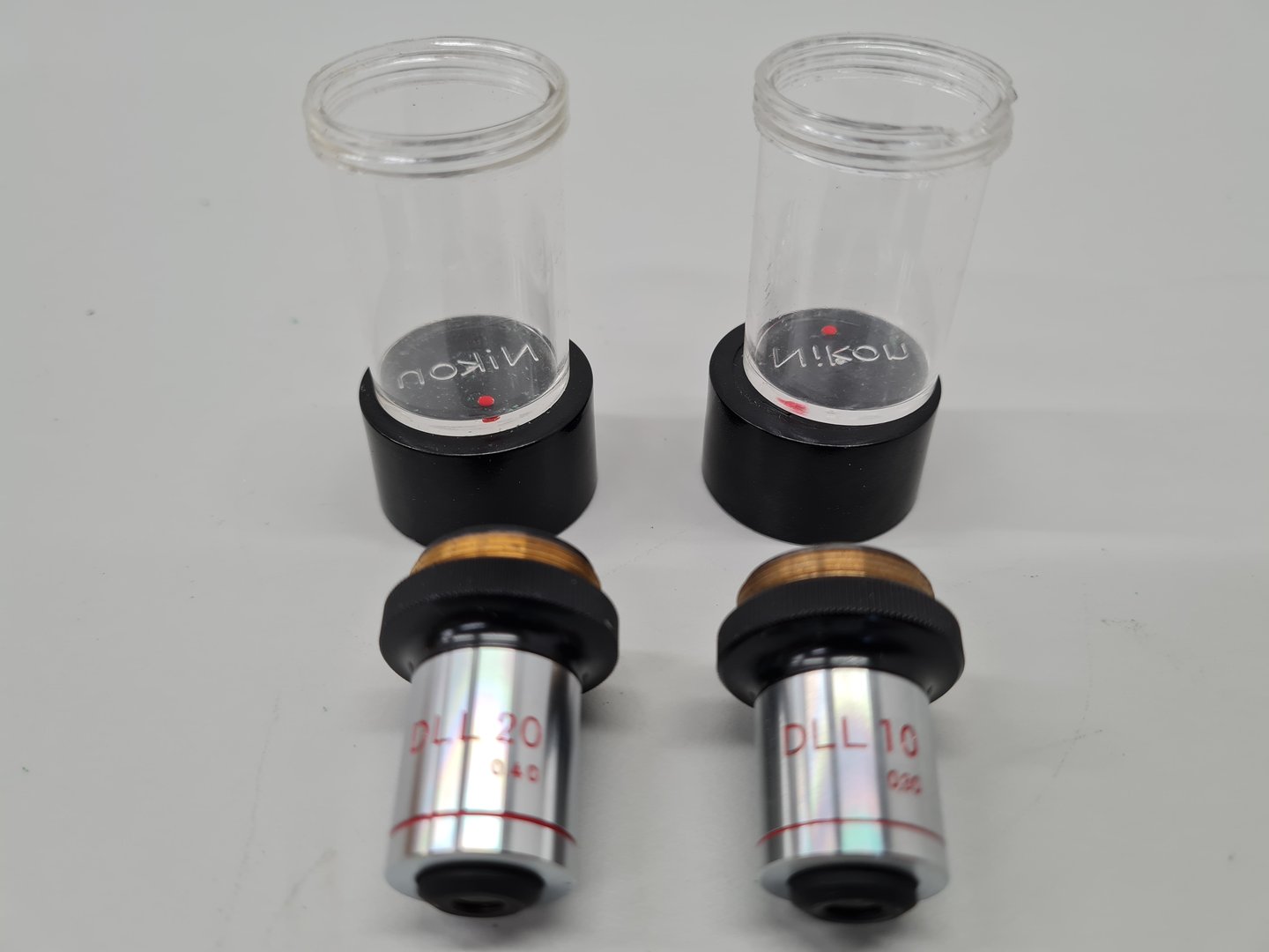 Image of Box of Olympus & Nikon Microscope Objectives & Accessories -  160/- Lab