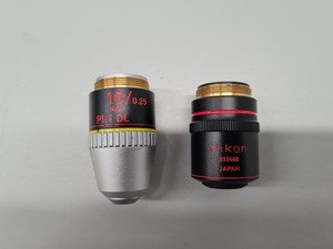 Thumbnail image of Box of Olympus & Nikon Microscope Objectives & Accessories -  160/- Lab