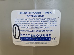 Thumbnail image of Statebourne Crogenics biostor 5 Liquid Nitrogen Dewar Storage Tank