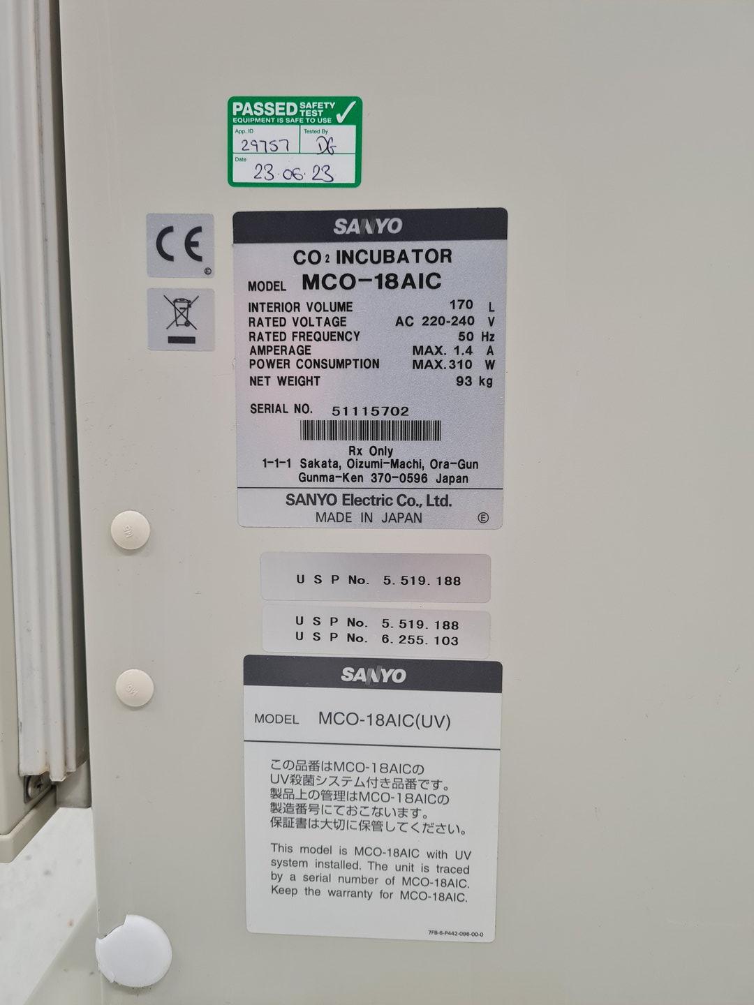 Image of Sanyo CO2 MCO-18AIC UV IR Laboratory Incubator Lab