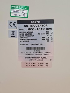 Thumbnail image of Sanyo CO2 Incubator MCO-18AIC(UV) Lab Spares/Repairs