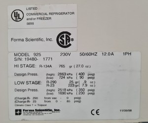 Thumbnail image of Forma Scientific -86 Ultra Low Temp Laboratory Freezer Model 925 Lab Faulty