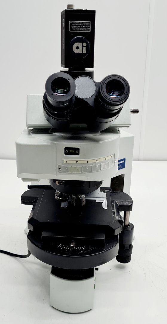 Image of Olympus BX61 Microscope System w/ 4 x Objectives and Camera Lab Faulty