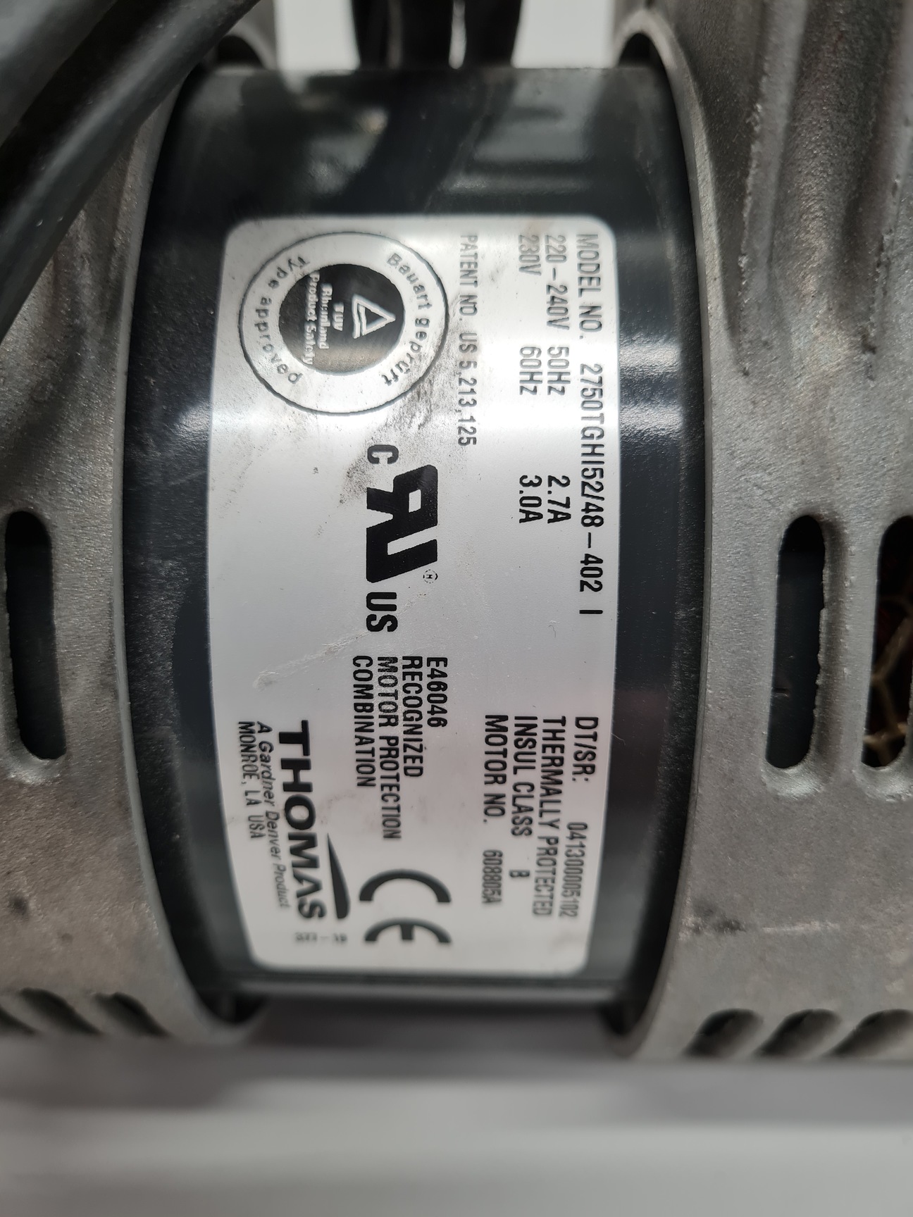 Image of Thomas Compressor Vacuum Pump Model No. 2750TGHI52/48-402 I