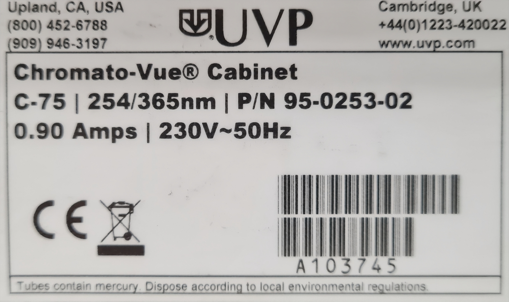 Image of UVP Chromato-Vue C-75 UV Viewing Cabinet Lab