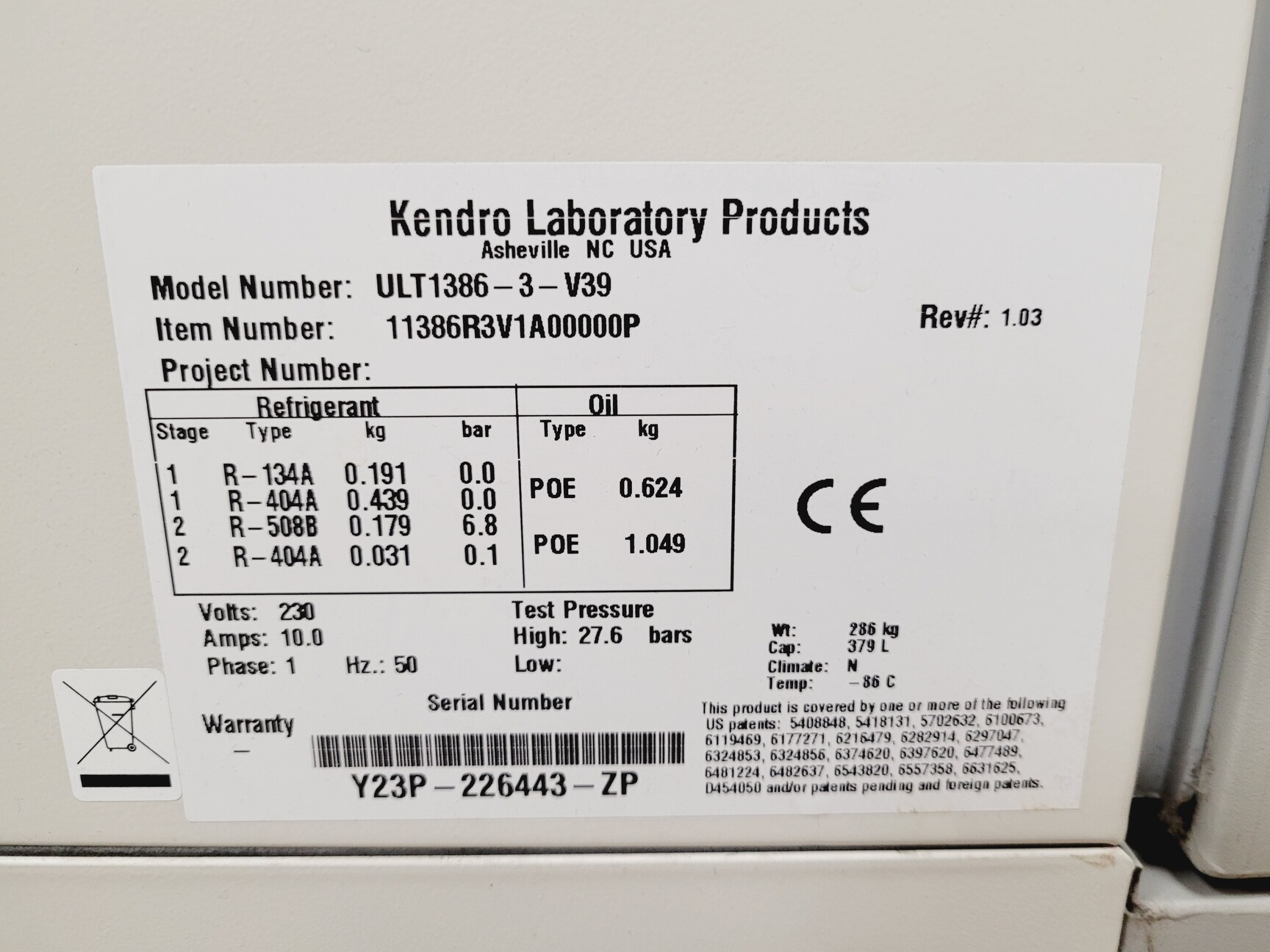 Image of Kendro Revco Ultra Low Temperature Freezer ULT1386-3-V39 Lab Spares/Repairs