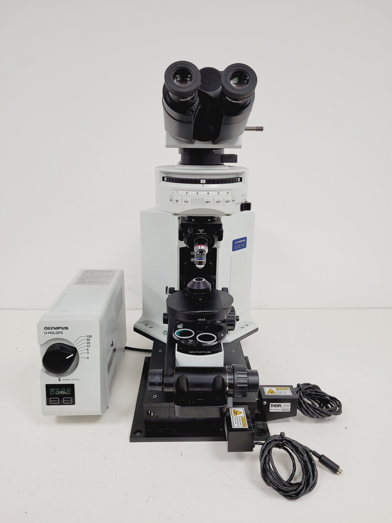 Image of Olympus BX51WIF Fluorescence Microscope System with ThorLabs Optics Table Lab