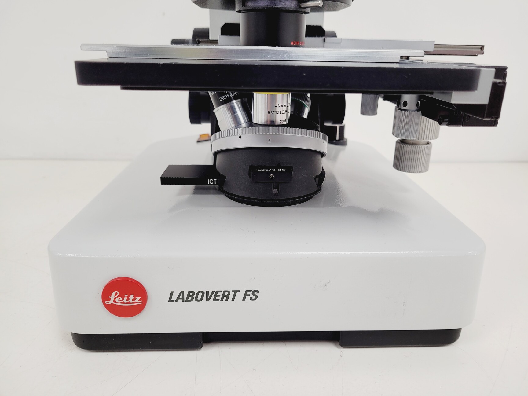 Image of Leitz Labovert FS Inverted Microscope with Light Source and 3 x Objectives Lab