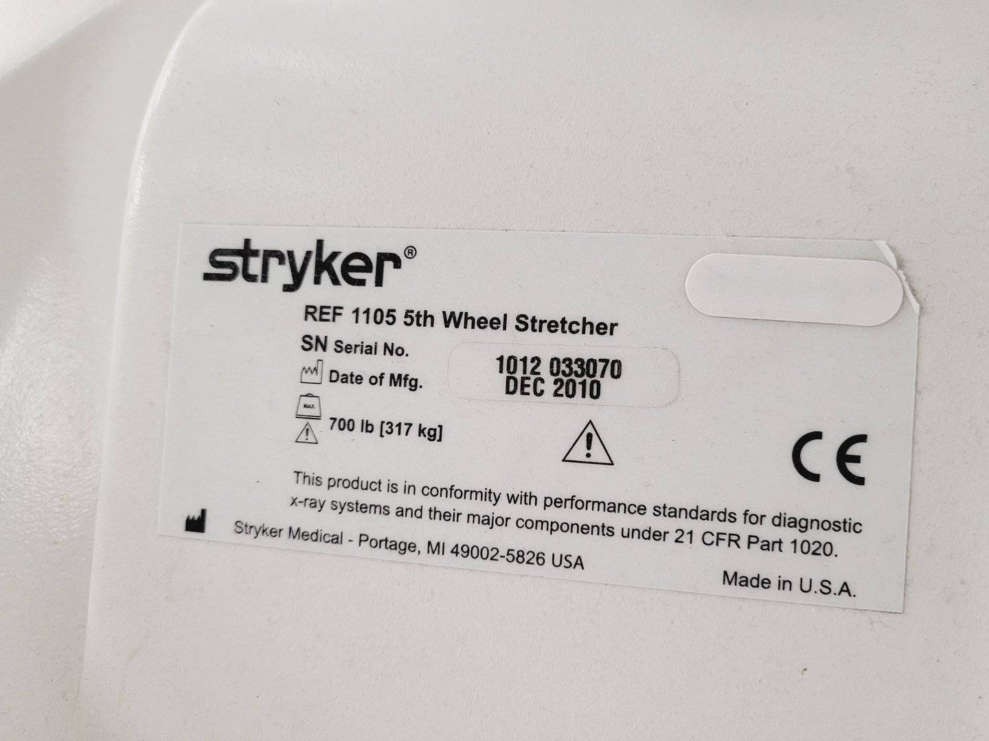 Image of Stryker 1105 5th Wheel Stretcher Hydraulic Trolley 