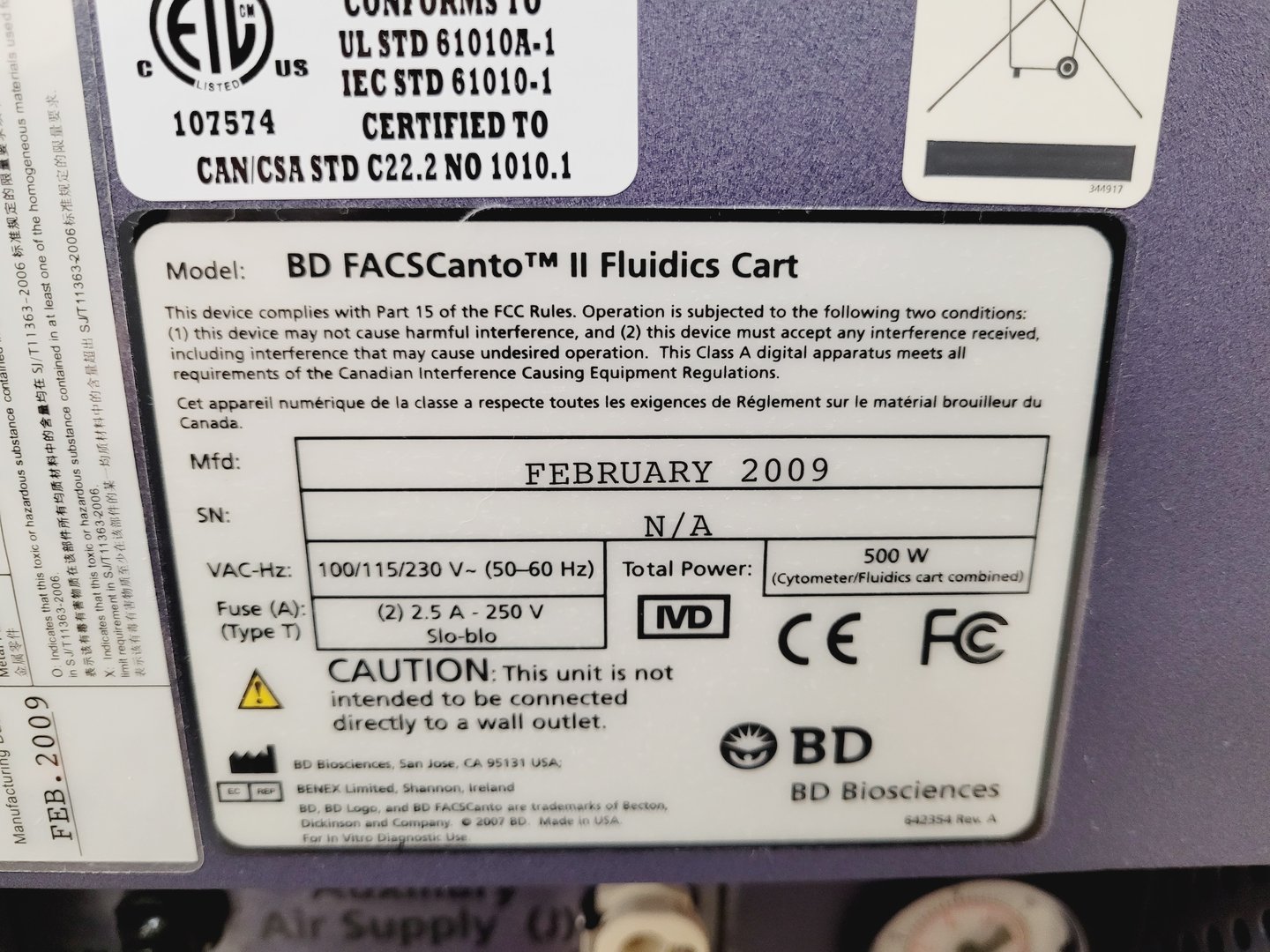 Image of BD Biosciences FACSCanto II Cell Sorter w/ Fluidics Cart & PC Lab