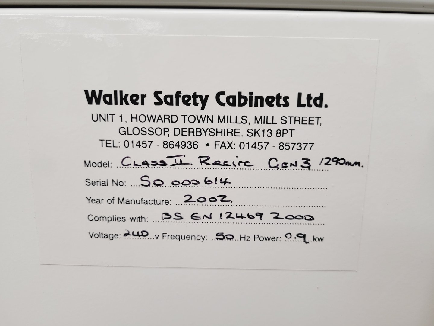 Image of Walker Class 2 II Microbiological Safety Cabinet with Stand Lab