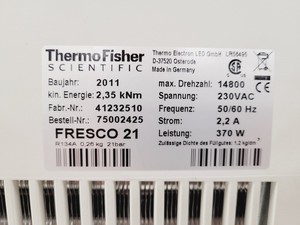 Thumbnail image of Thermo Scientific Heraeus Fresco 21 Refrigerated Benchtop Centrifuge Lab