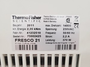 Thumbnail image of Thermo Scientific Heraeus Fresco 21 Refrigerated Benchtop Centrifuge Lab