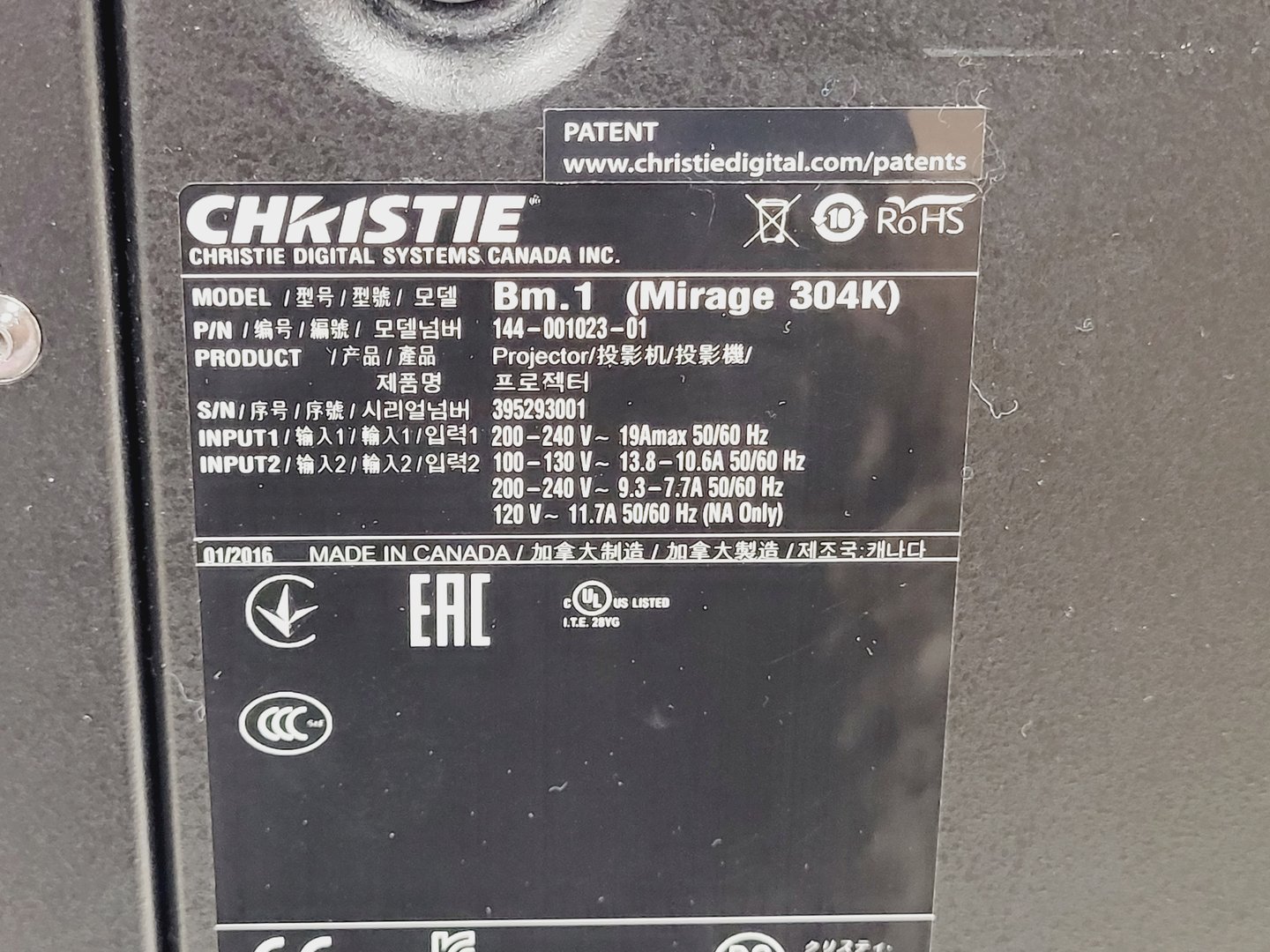 Image of Christie BM 1 Mirage Projector 304K Spares/Repairs