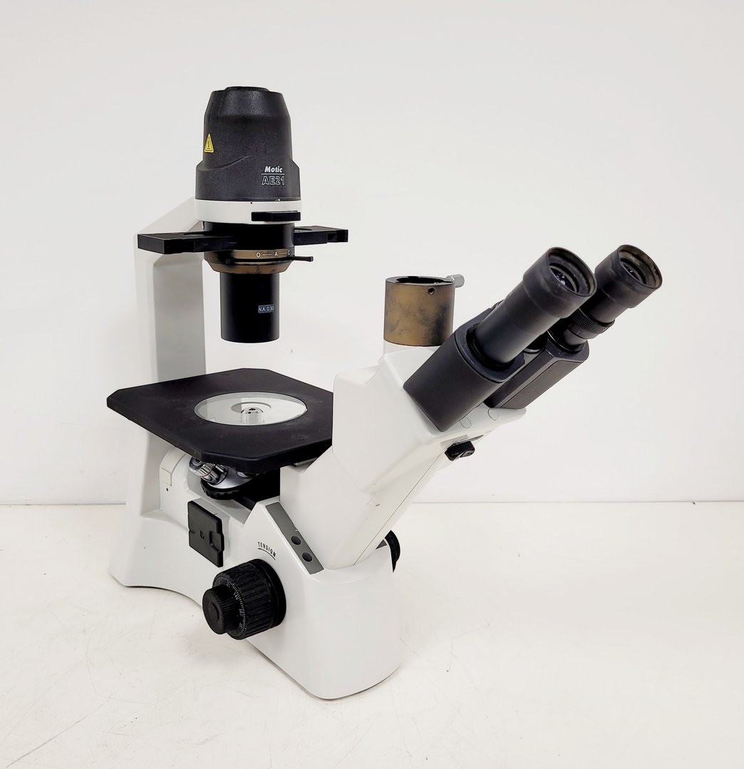 Image of Motic AE21 Series Inverted Trinocular Microscope with 4 x Objectives Lab