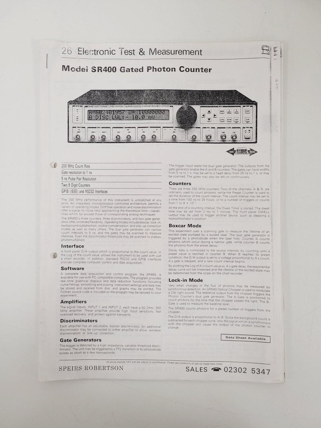 Image of Stanford Research Systems SR400 Two Channel Gated Photon Counter Lab