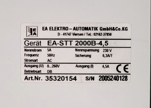 Thumbnail image of EA Elektro-Automatik Power Supply  Model EA-STT 2000B-4,5 Lab