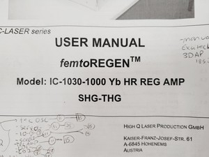 Thumbnail image of High-Q femtoREGEN Class 4 Laser Model IC-1030-1000 Yb HR REG AMP SHG-THG Faulty 