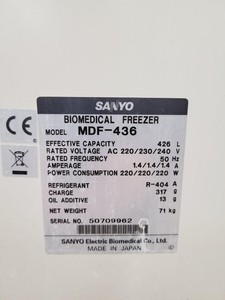 Thumbnail image of Sanyo Biomedical Laboratory Chest Freezer MDF-436 Lab