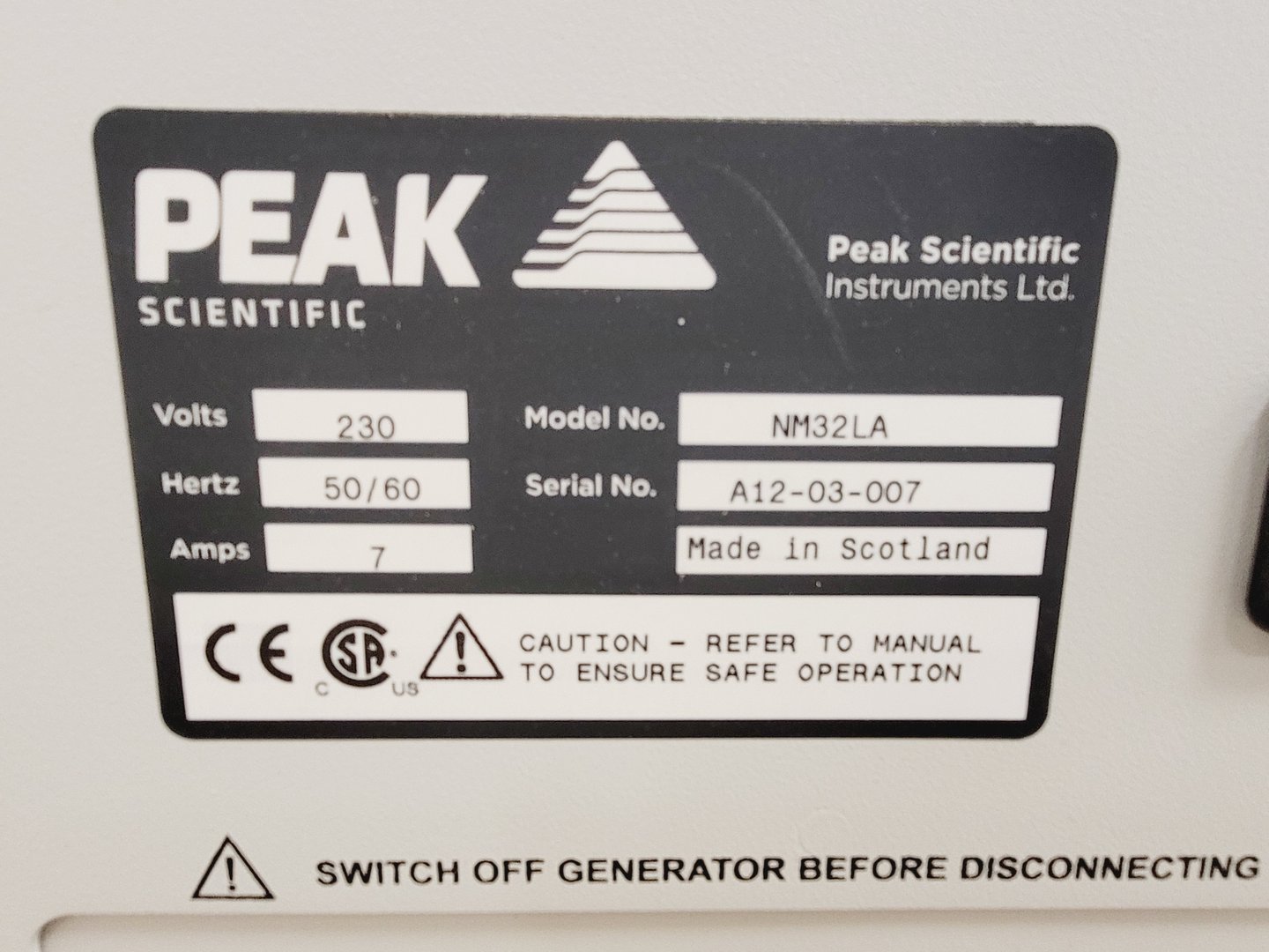 Image of Peak Scientific NM32LA Nitrogen Gas Generator Lab