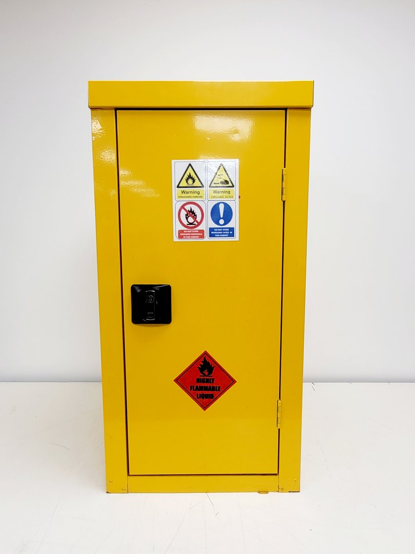 Image of Benchtop Hazardous Yellow Flammable Chemical Cabinet Lab Storage COSHH