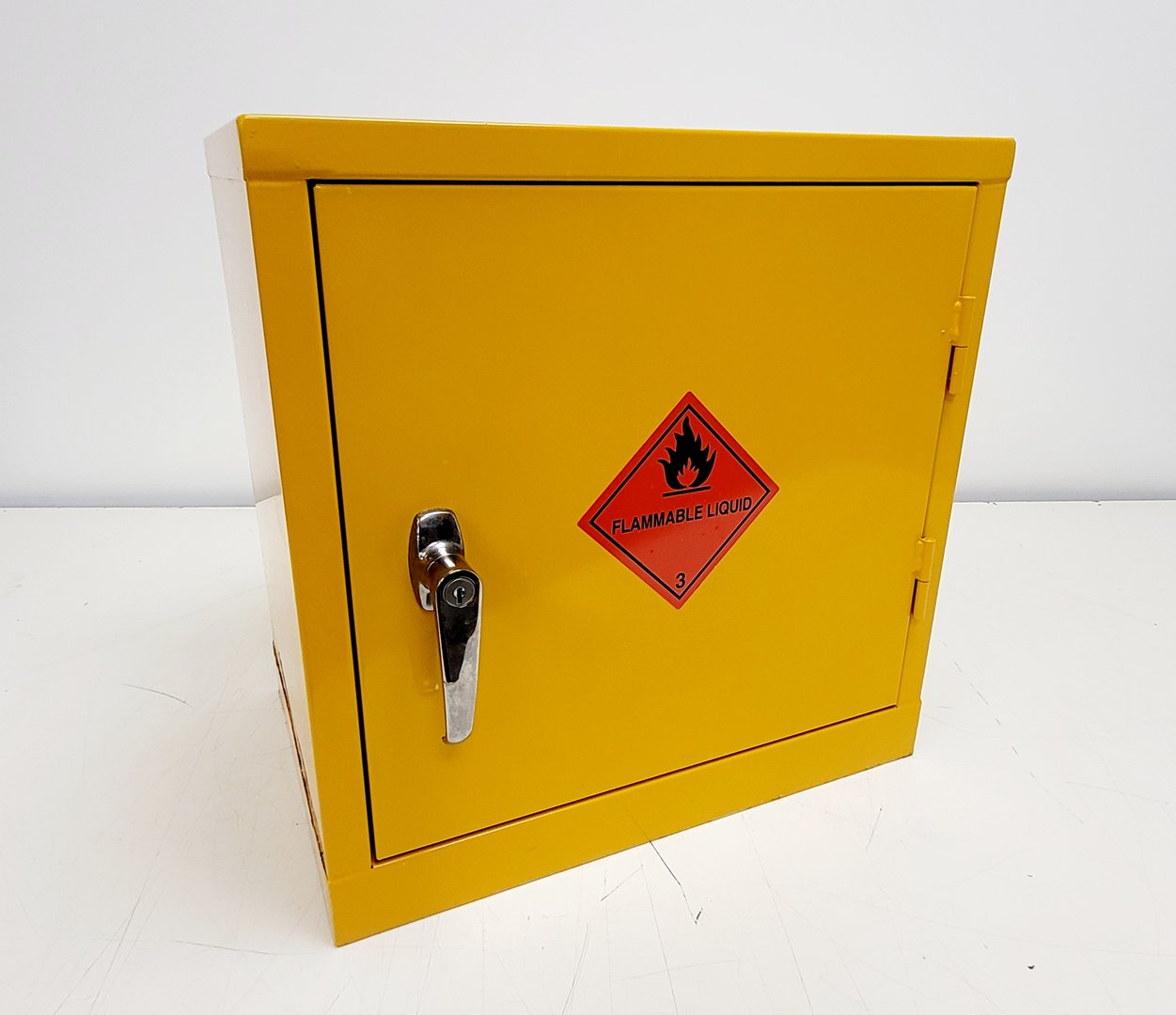 Image of Benchtop Hazardous Yellow Flammable Chemical Cabinet Lab Storage COSHH