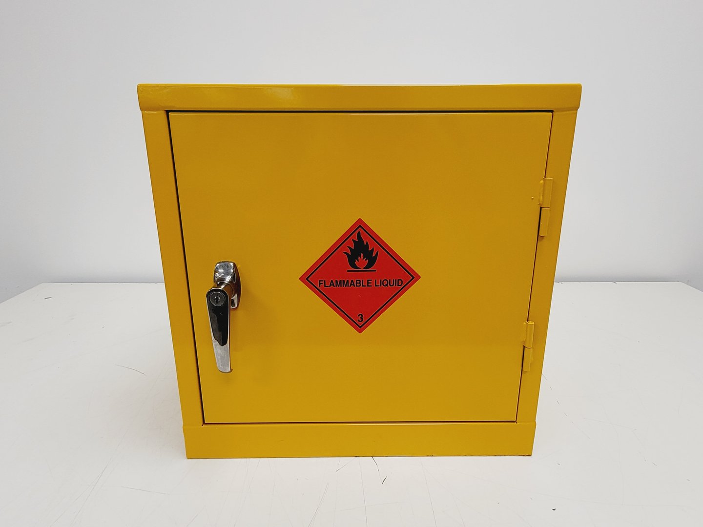 Image of Benchtop Hazardous Yellow Flammable Chemical Cabinet Lab Storage COSHH