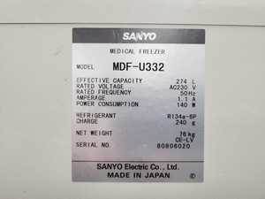 Thumbnail image of Sanyo MDF-U332 Medical Laboratory Freezer Lab Spares/Repairs