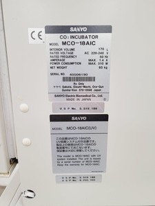 Thumbnail image of Sanyo CO2 Laboratory Incubator Stack MCO-18AIC & MCO-20AIC Lab