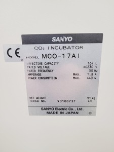 Thumbnail image of Sanyo CO2 Laboratory Incubator Double Stack MCO-17AIC MCO-17AI Lab