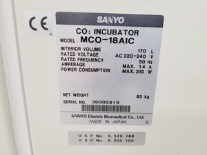 Thumbnail image of Sanyo MCO-18AIC CO2 Laboratory Incubator Lab